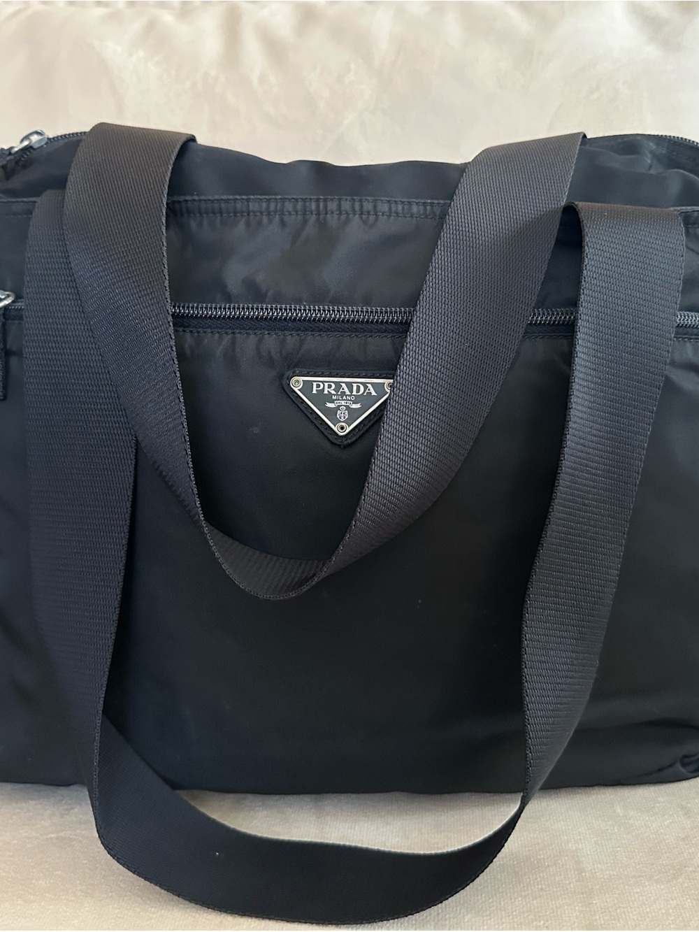 Prada Black Nylon Shoulder Tote with Triangle Logo